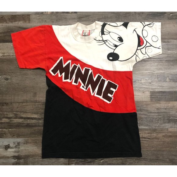 Vtg 90s Disney Designs Minnie Mouse Adult S/M T Shirt Black Red White - Picture 1 of 6